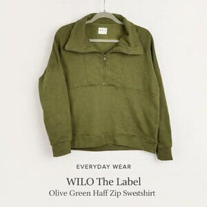 WILO The Label Olive Green Boxy Half Zip Pullover Sweatshirt Small